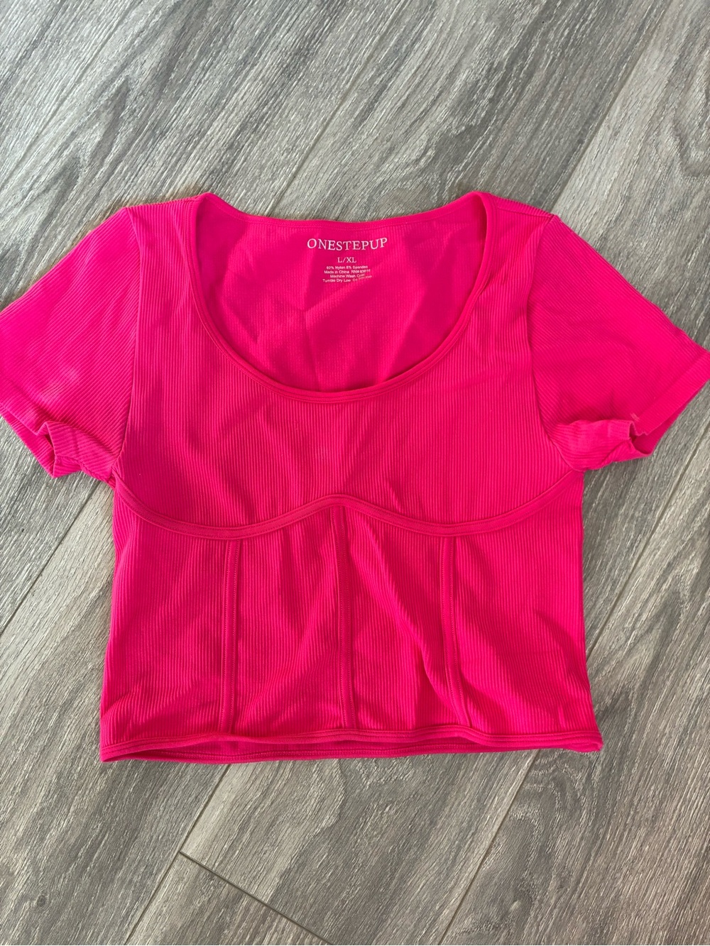 Hot Pink Ribbed Scoop Neck Crop Top - Picture 3 of 7